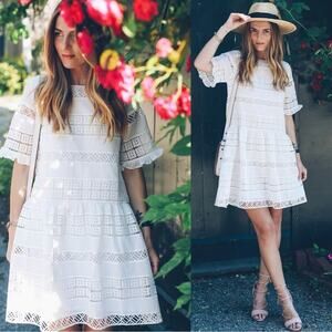 Anthropologie KAS Ethereal Dainty Doily Lace  Dress Small Ivory Coquette Ruffle